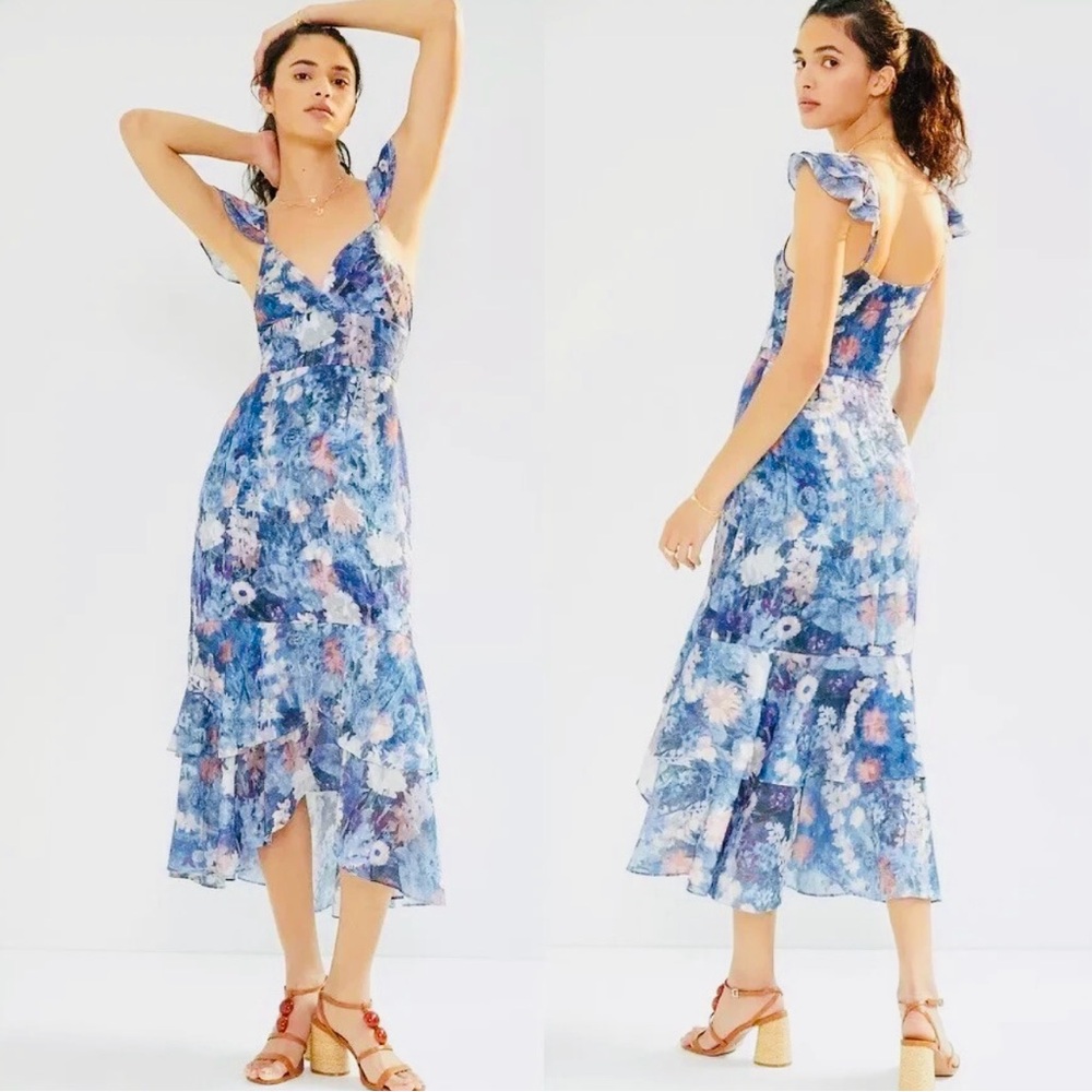 ANTHROPOLOGIE Blue Floral Maxi Dress
